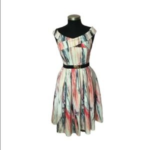 Little Mistress Off-Shoulder Dress Fully Lined Watercolour Back Zipper Size 4